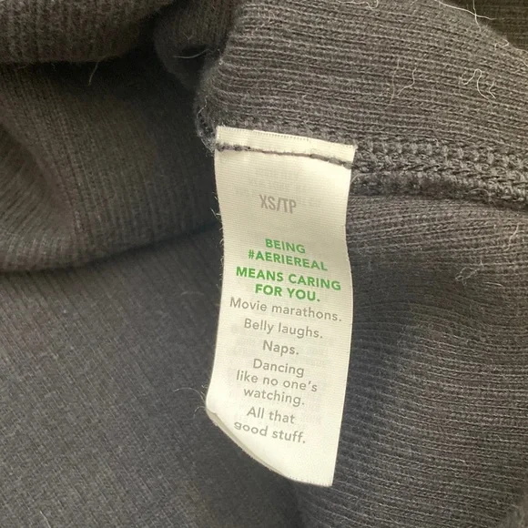 Aerie Textured Black Color Henley Hoodie. - Picture 8 of 9